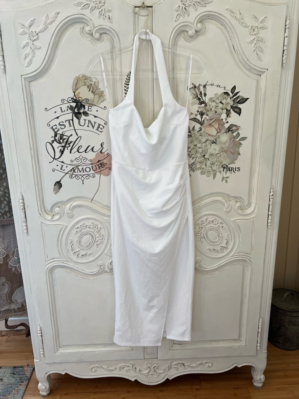 Lulus Prominent Charm White Halter Bodycon Tulip Midi Dress Size M NWOT - Picture 7 of 12